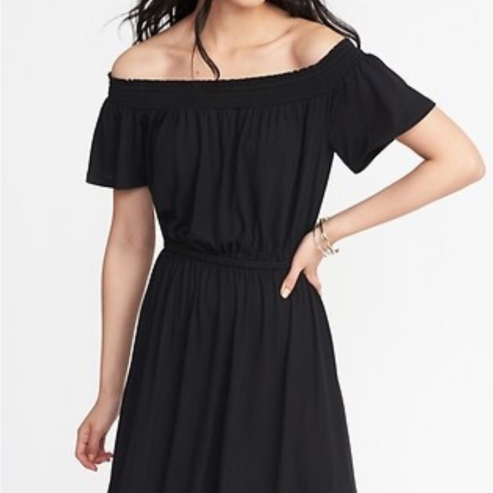 Old Navy Black Ruffled Off-Shoulder Midi Dress